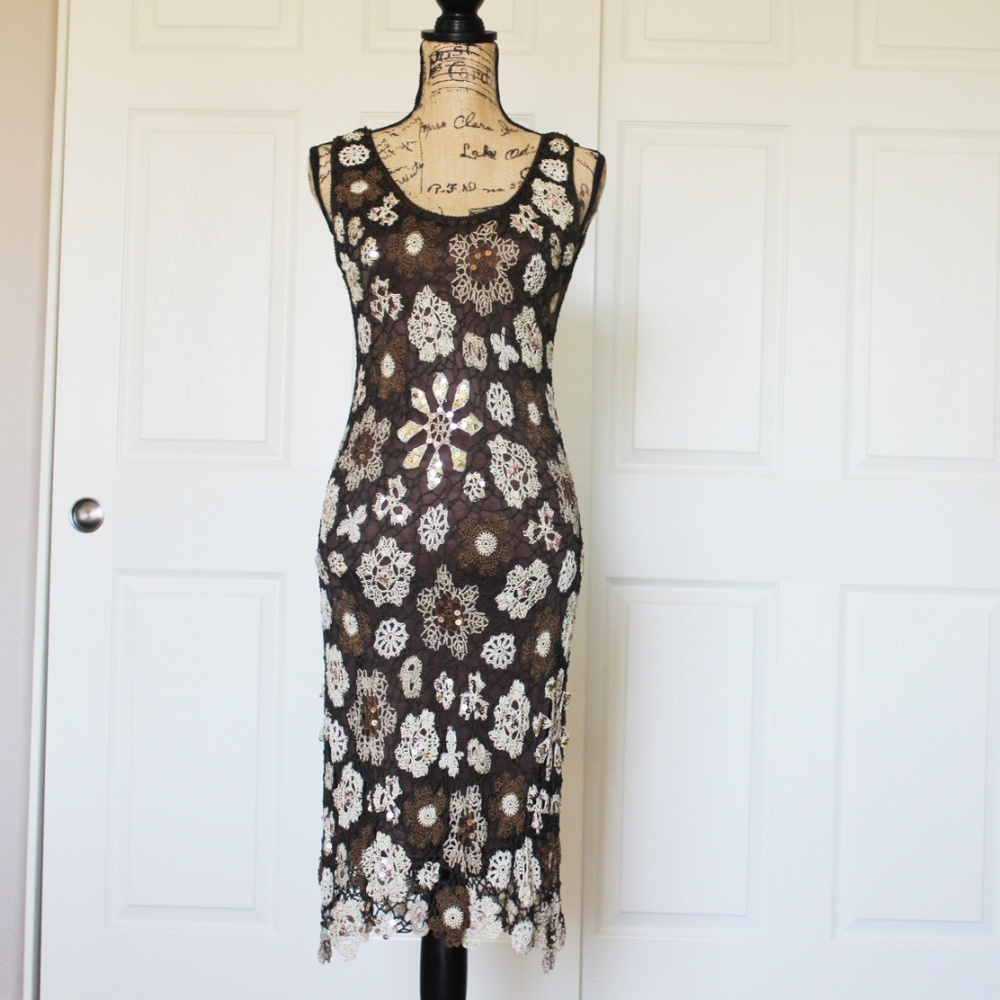 Bohemian Evening Crochet Knit Summer Dress Lined